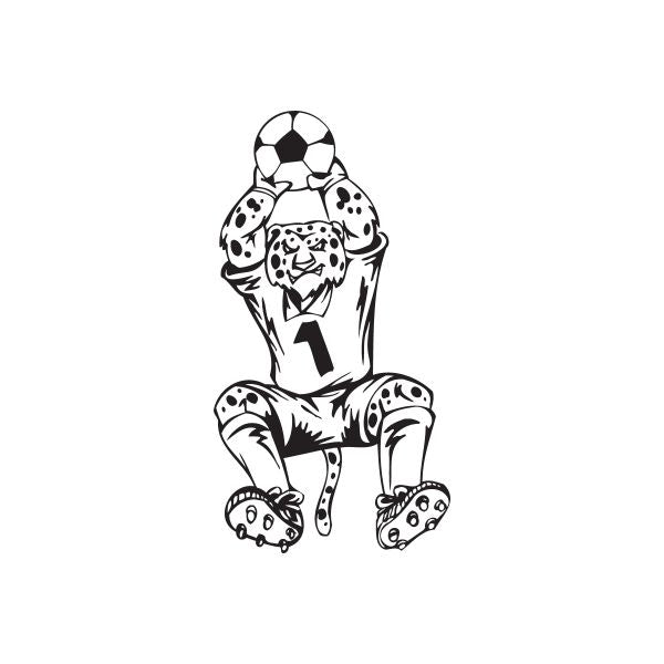 Soccer wall decal of kneeling goalie with ball on head and jersey No. 1
