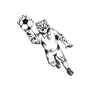 Soccer player wall decal, black-and-white cartoon kicking a soccer ball