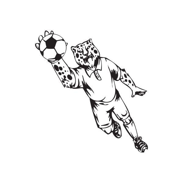 Soccer player wall decal, black-and-white cartoon kicking a soccer ball