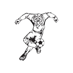 Soccer wall decal of a black-and-white animal soccer player holding a ball