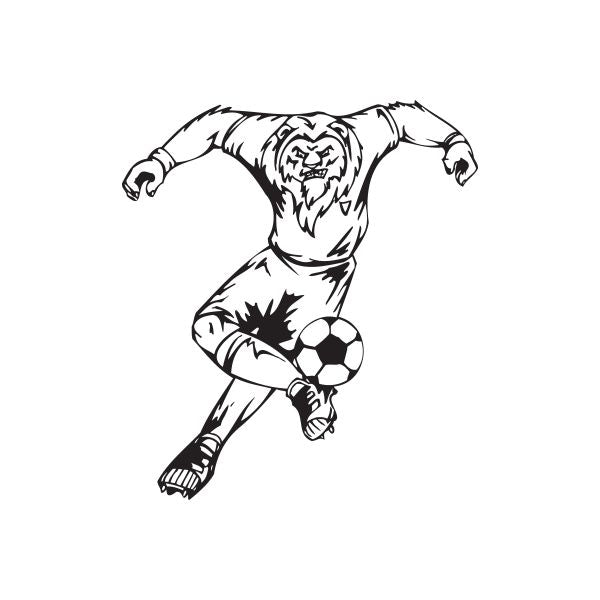 Soccer wall decal of a black-and-white animal soccer player holding a ball