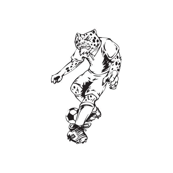 Soccer wall decal of a black-and-white player kicking a ball