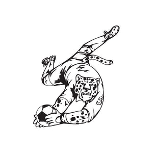 Soccer wall decal of a black-and-white dog dribbling a ball