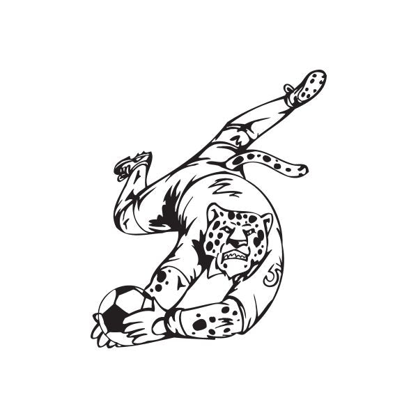 Soccer wall decal of a black-and-white dog dribbling a ball