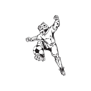 Soccer player wall decal, black-and-white outline with ball and jersey