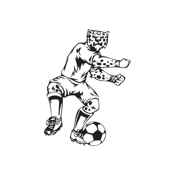Soccer player vinyl wall decal, black outline kicking a soccer ball