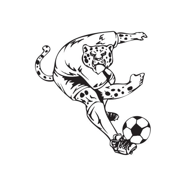 Soccer player wall decal of a black-and-white runner kicking a soccer ball