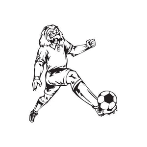 Soccer player vinyl wall decal, black outline kicking a soccer ball
