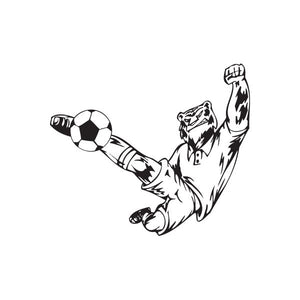 Soccer wall decal of black soccer player kicking a ball