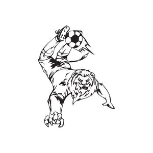 Soccer wall decal of black-and-white goalie kicking a ball