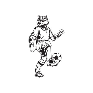 Soccer player wall decal, black and white vinyl sticker holding a soccer ball