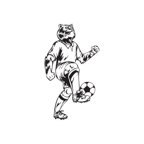 Soccer player wall decal, black and white vinyl sticker holding a soccer ball