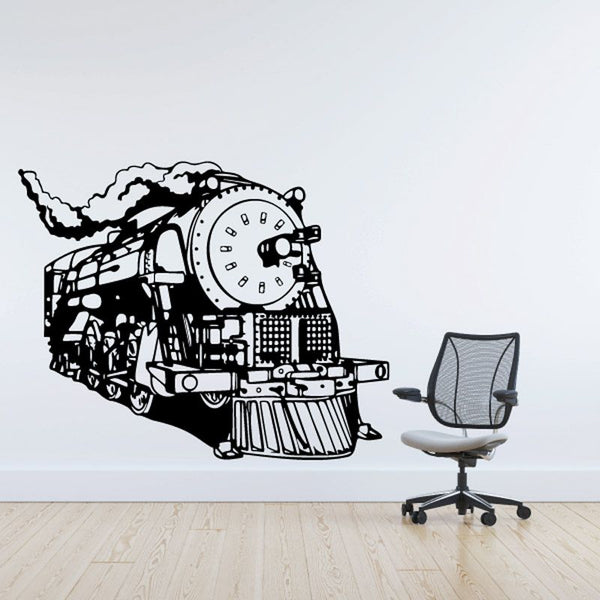 Black steam engine wall decal with detailed locomotive design