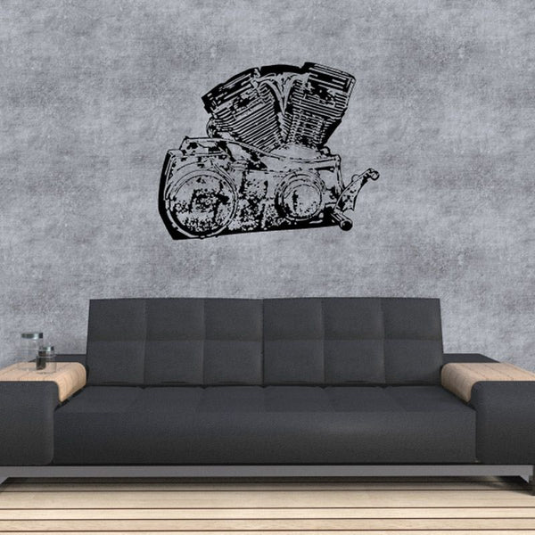 Detailed V-twin engine decal with detailed black line art