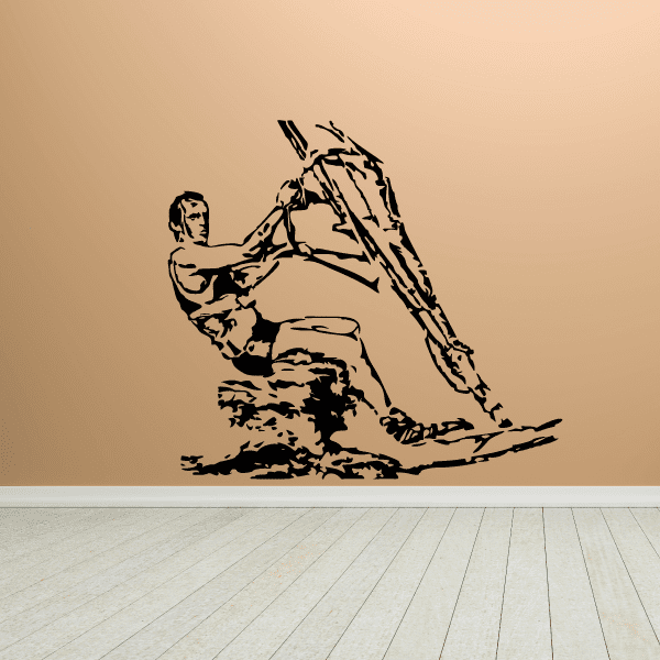 Windsurfer decal showing a person riding a sailboard with detailed line art