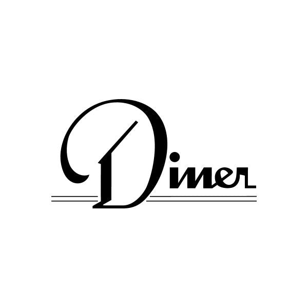 Diner logo vinyl decal sticker, black text and stylized D icon
