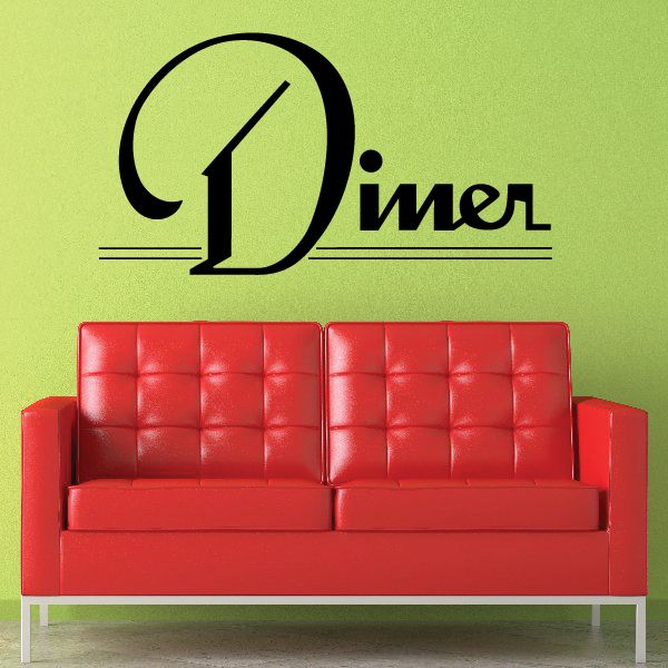 Diner wall decal with large black stylized D and Diner lettering