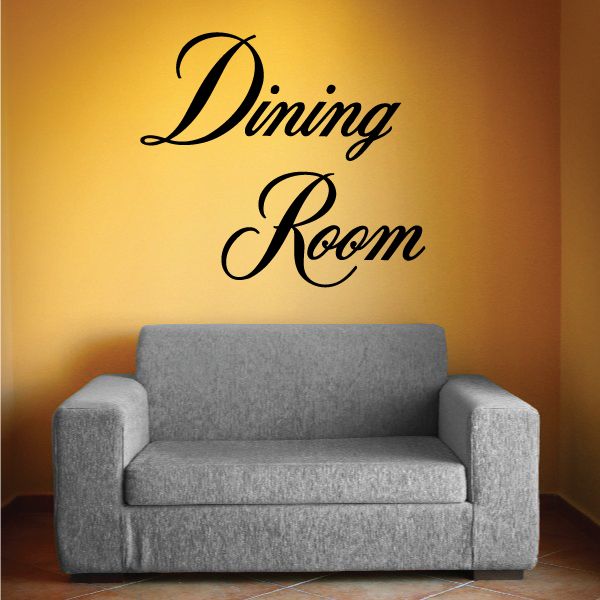 Dining room wall decal with gold cursive 'Dining Room' lettering
