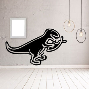 Black dinosaur biting fish wall decal with white outline