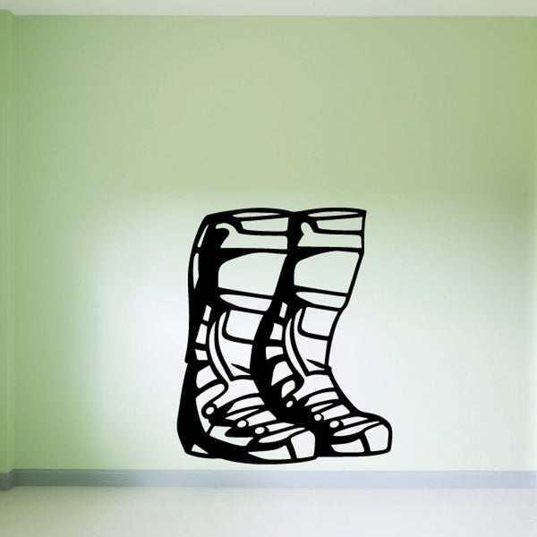 Dirt bike boots decal with black-and-white boot graphic