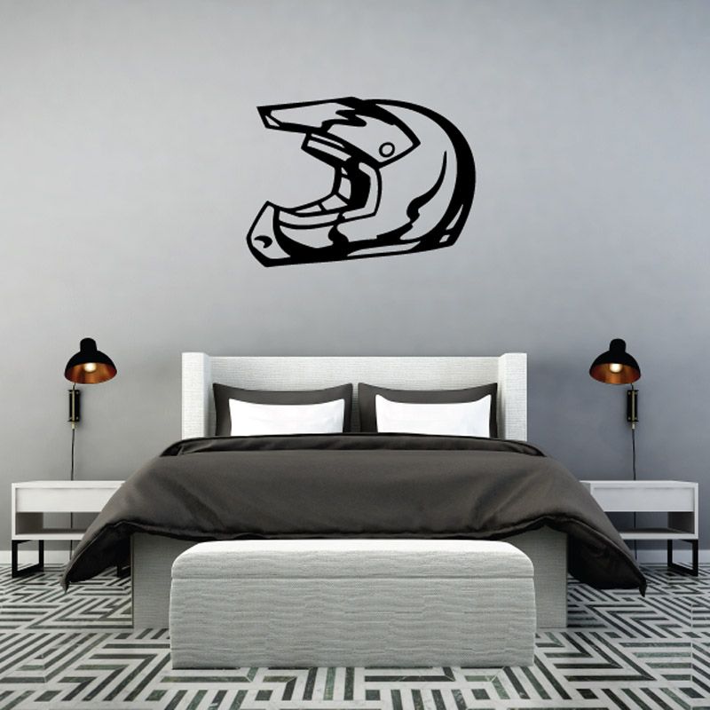 Dirt bike helmet decal, black and white outline helmet graphic sticker
