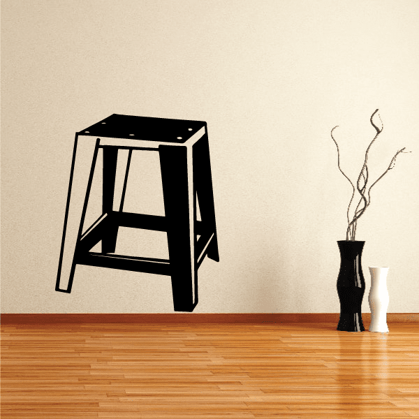 Black stool wall decal with vase, plant, and white cup