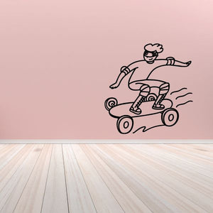 Longboard rider skateboard vinyl decal, outlined figure in black