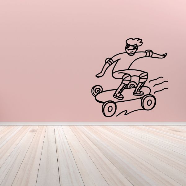 Longboard rider skateboard vinyl decal, outlined figure in black