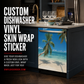Dishwasher vinyl wrap sticker with tropical palm beach artwork