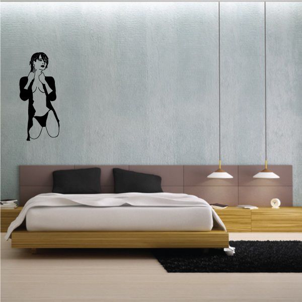 Stripper-themed silhouette decal of a woman in lingerie, black