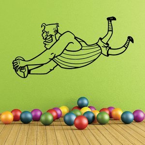 Diving rugby player wall decal with black outline figure