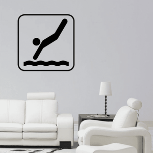Diving swimmer sign decal, square outline with black swimmer diving icon