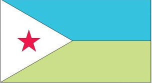 Djibouti flag sticker, rectangular design with blue, white, green stripes and red star