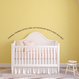 Wall decal with twinkle twinkle phrase around a small star in dark lettering