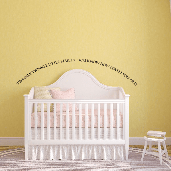Wall decal with twinkle twinkle phrase around a small star in dark lettering