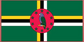 Dominica flag sticker with red circle emblem and wreath, green, yellow, and white cross