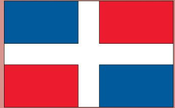 Dominican Republic flag sticker with white cross and red/blue quadrants