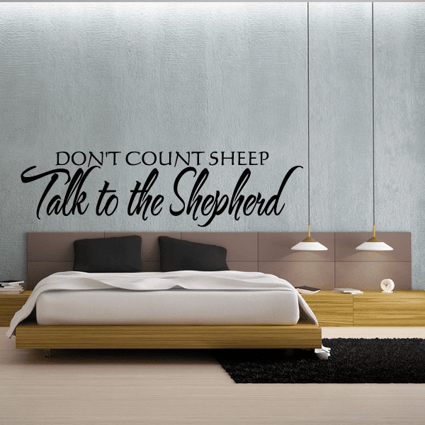 Wall decal with DON’T COUNT SHEEP and Talk to the Shepherd lettering