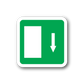 Door left sticker with white door icon and down arrow on green