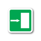 Green directional door-right sticker with arrow pointing to a rectangular door