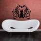 Roaring tiger head decal, black, symmetrical open-mouth design
