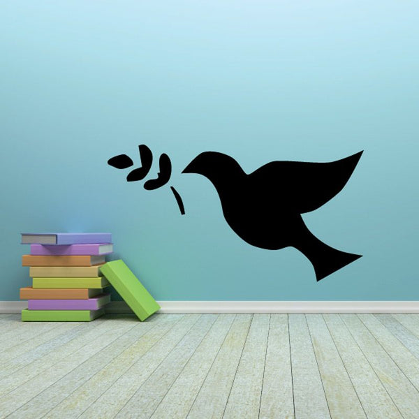 Black dove holding branch wall decal