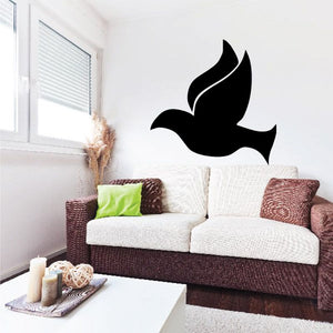 Black dove wall decal silhouette with raised tail and wings.