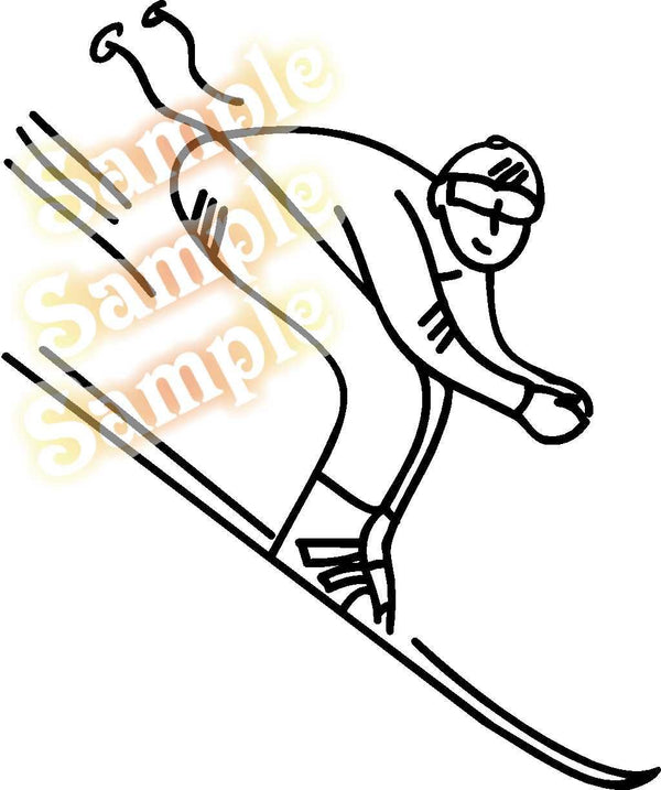 Downhill skier wall decal: black vinyl outline of skier on skis, angled in a turn