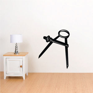 Drafting compass decal, black compass tool graphic with hinged arm and needle.
