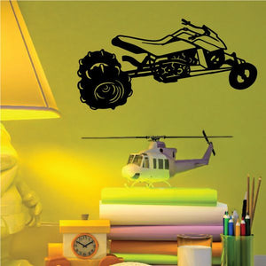 Black quad bike vinyl wall decal with stylized wheels and engine