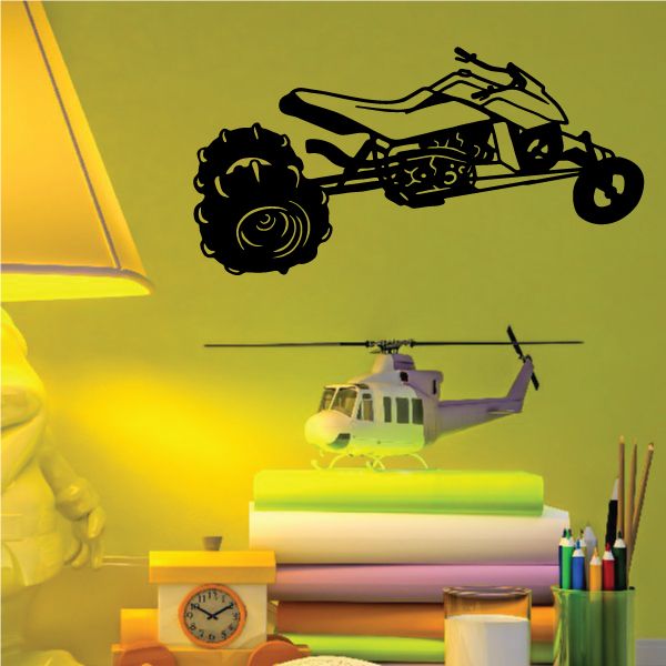 Black quad bike vinyl wall decal with stylized wheels and engine