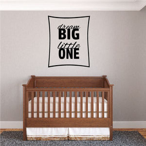Square wall decal with “dream BIG little ONE” typography in black and teal