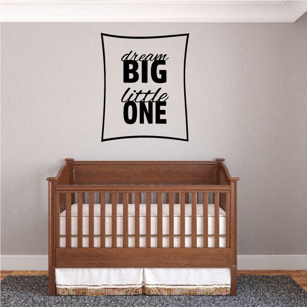 Square wall decal with “dream BIG little ONE” typography in black and teal