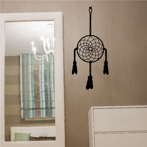 Dream catcher wall decal with black web ring and hanging feathers